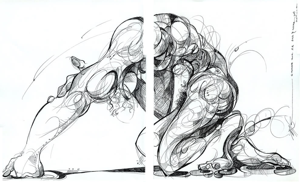 A page from Korber's sketchbook of artist Michael J.Korber in ink on paper - Ponce Atelier