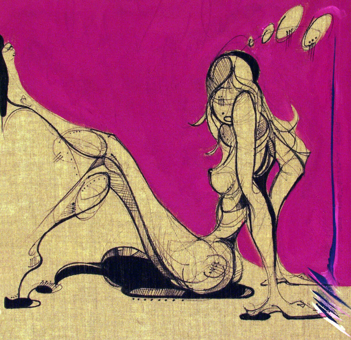 Photo of Woman in Magenta by Michael J. Korber in oil and ink on linen