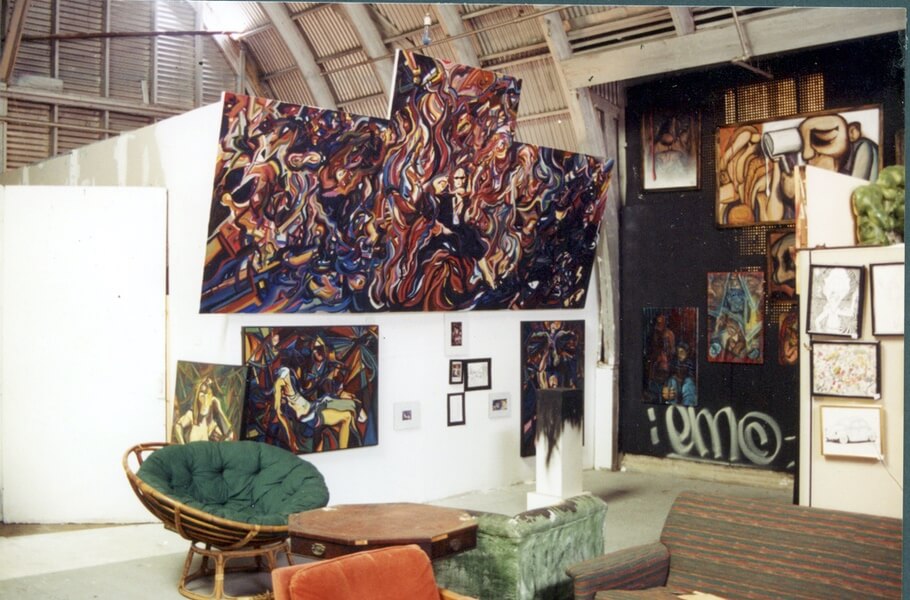 Photo of artist Michael J. Korber at the Unarmed Underground Art Centre (UUAC) in West Palm Beach, Florida.