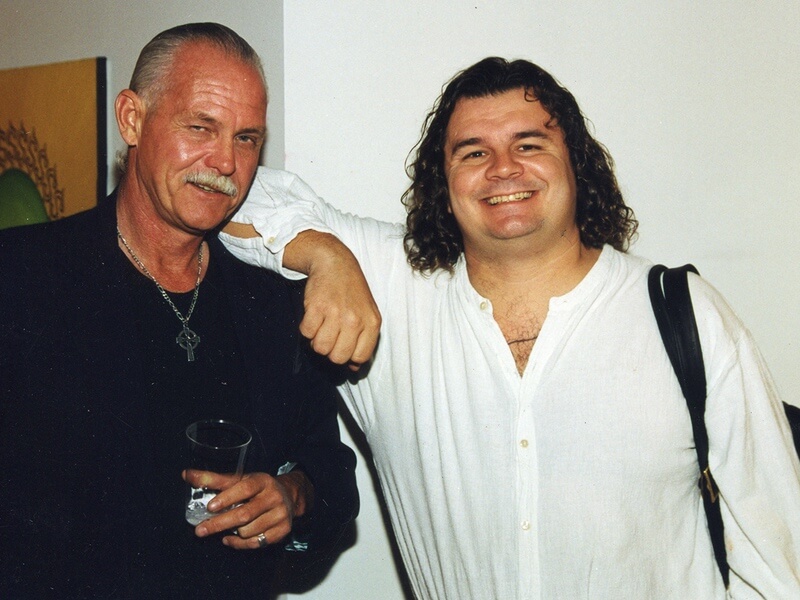 Photo of artist Michael J. Korber with artist Jack Barry in Korber's Atelier, in West Palm Beach, Florida