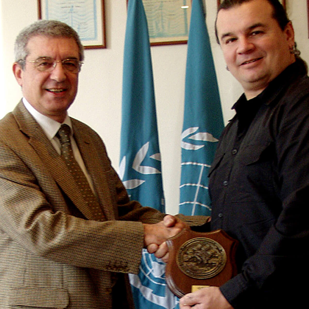 Photo of Korber with Rear Admiral Roberto Patruno, Director of REMPEC division of the United Nations