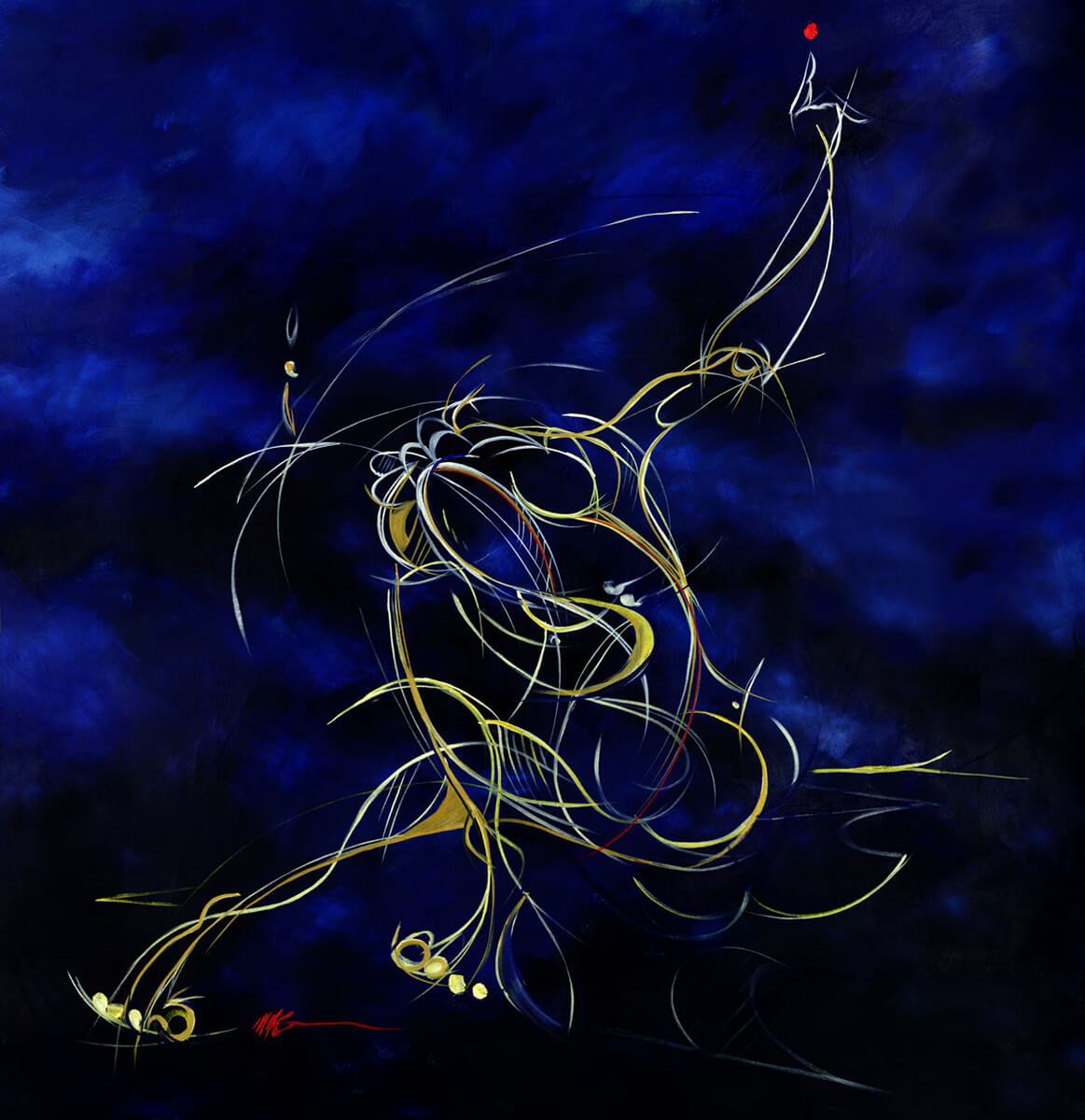 Photo of a painting by artist and painter Michael J. Korber's titled Blue Dancer in oil on linen at Palm Beach Studios in West Palm Beach, Florida.