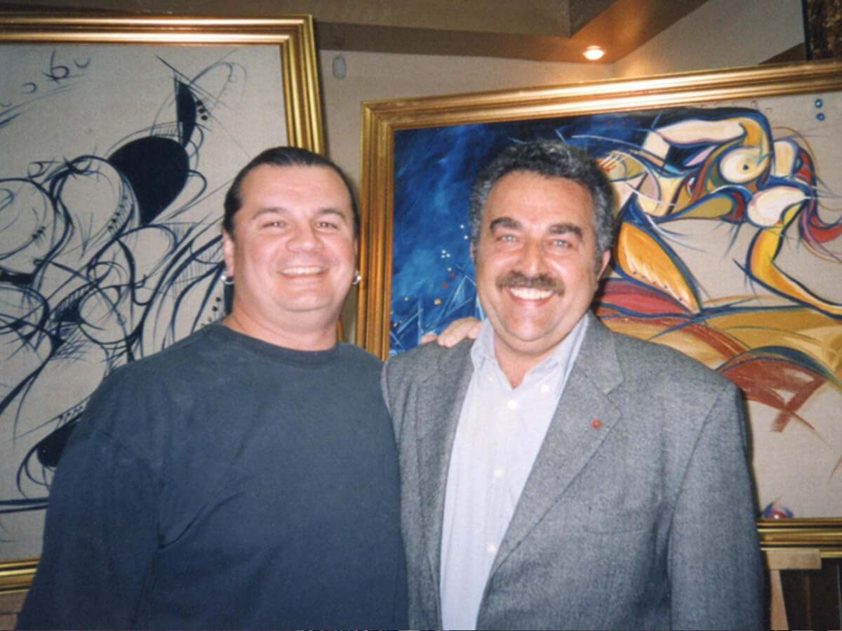 Photo of artist and sculptor Michael J. Korber with Mayor Paul Vela of Mgarr, at the Tempra Museum of Contemporary Arts – Mgarr, MALTA